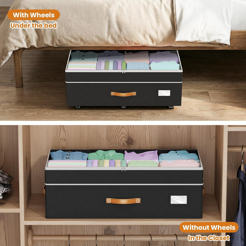 under Bed Storage with Wheels 2Pack, 80L Height Adjustable Underbed Containers w gallery