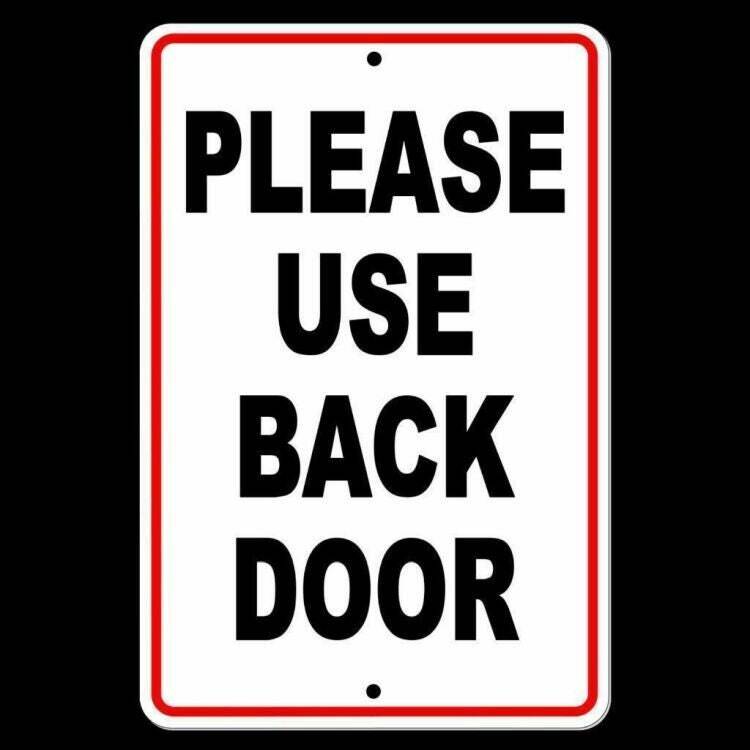 Please use back door Sign / Decal warning delivery notice please knock sw005 / gallery