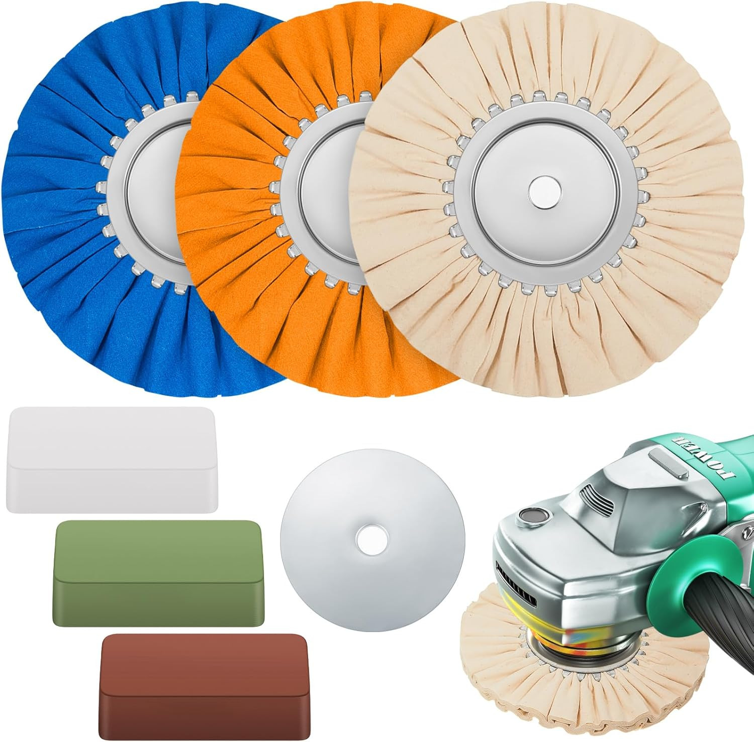 Tallew 7 Pcs 8" Airway Buffing Wheel Kit in Diameter 5/8" in Arbor Hole, Aluminu gallery