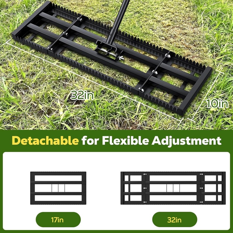 2 in 1 Double Side Lawn Leveling Rake 32x10in 78in Handle gallery