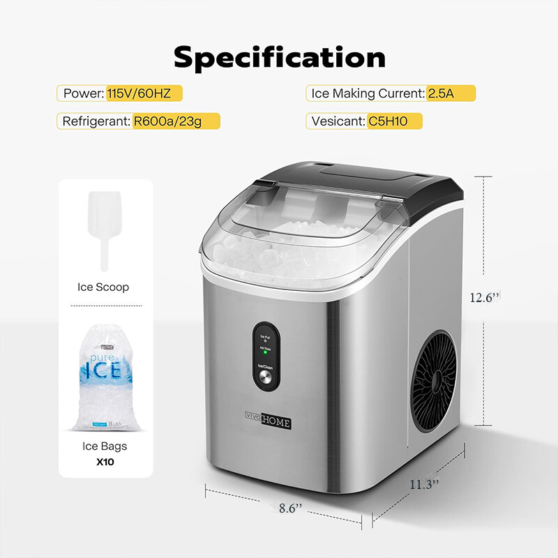 Nugget Ice Maker Countertop 33Lbs/24H Portable Ice Cube Machine Self-Cleaning gallery