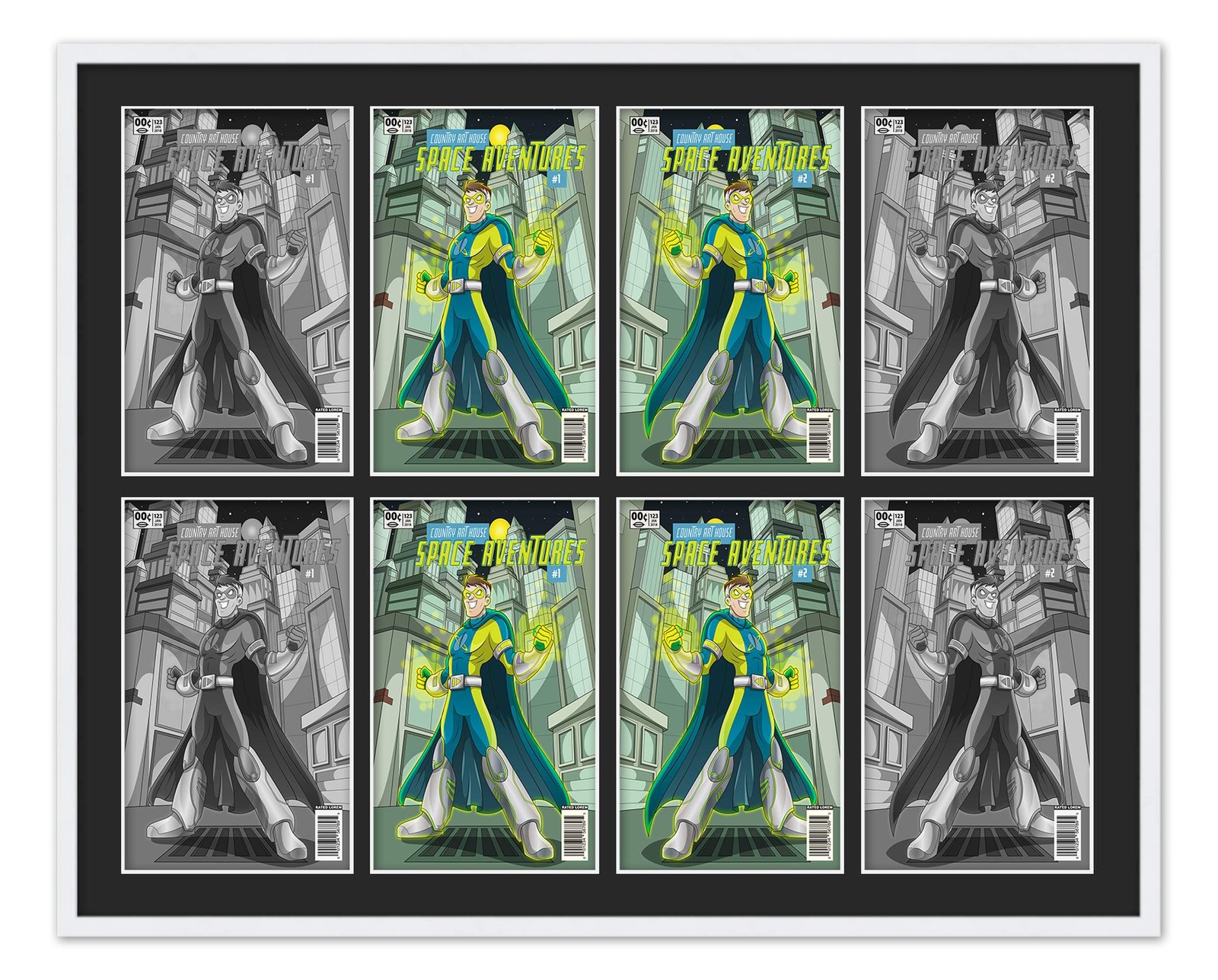 White Comic Book Frame w/ Black Mat To Display 8 Bronze Age Comics Horizontally gallery