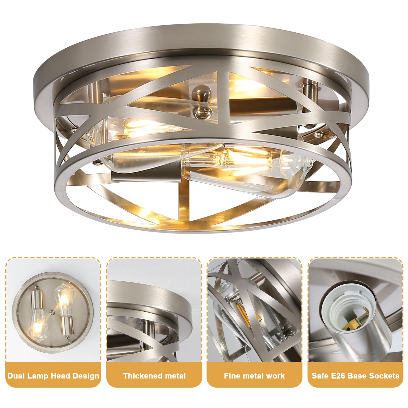 Close to Ceiling Light Fixtures, 2-Light Brushed Nickle Flush Mount Ceiling L... gallery