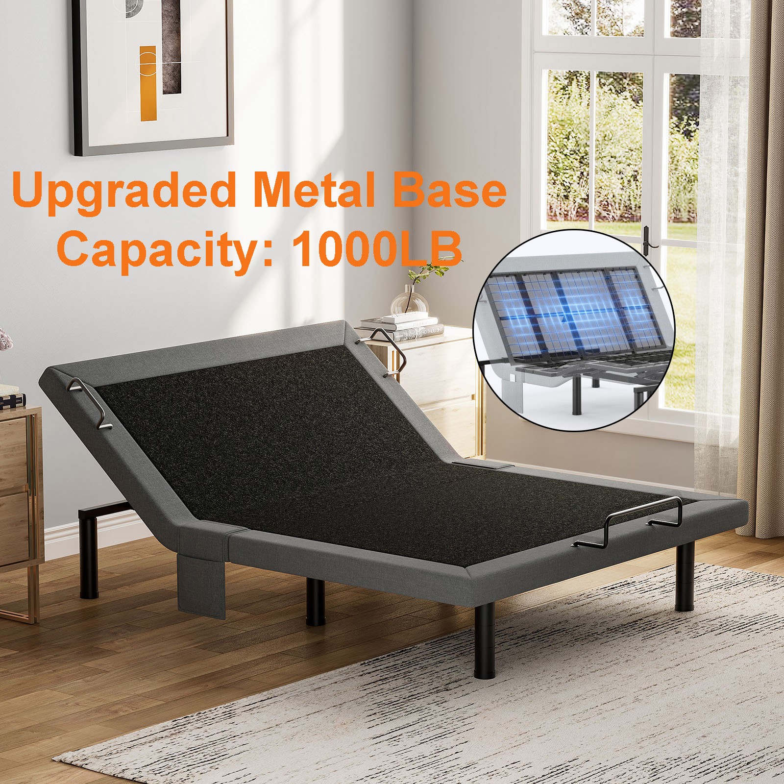 Upgraded Adjustable Bed Frame Backlit Remote 1000lb Capacity Metal Base Queen gallery