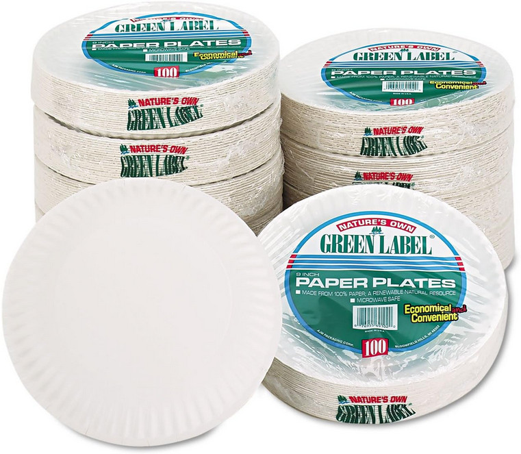 White Paper Plates 9 Inch Diameter 100/Bag 10 Bags/Carton 1000 Total gallery