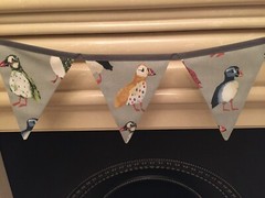 PUFFINS MULTI COLOURED DRIFTWOOD GREY FABRIC BUNTING 12CM X15CM ROW OF 6 FLAGS