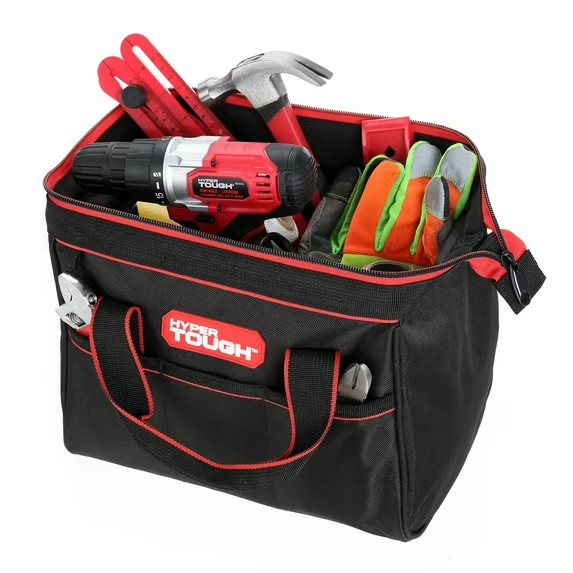 Hyper Tough 12-inch Polyester Tool Bag, with Full-Length Zipper and Double Strap gallery