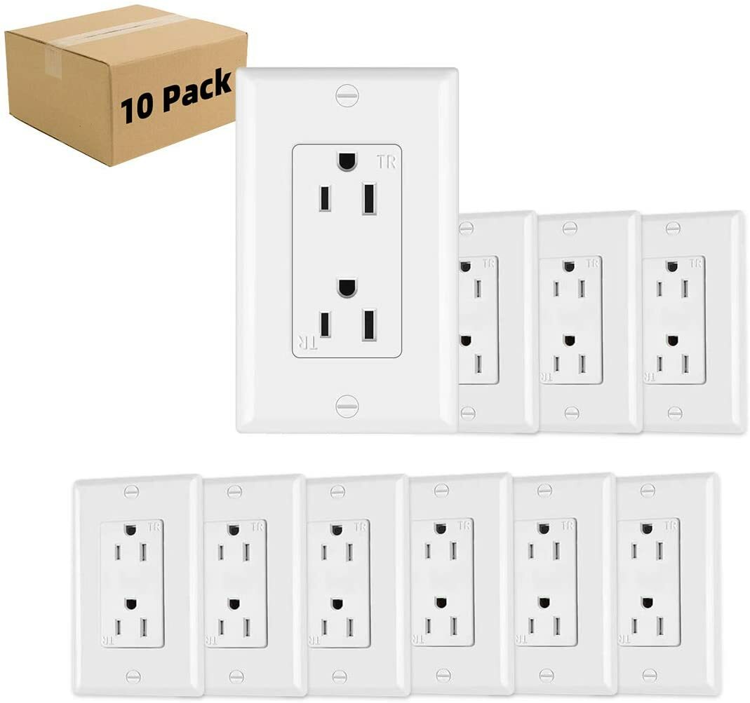 10Pack Outlet Socket, Decora Duplex Receptacle 15 Amp, 125 Volt Tamper Resistant gallery