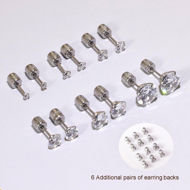 Threadless Flat Back Stud Earrings, 6 Pairs Titanium Hypoallergenic Earrings ... gallery