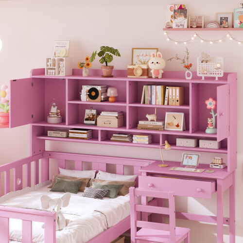 Multifunctional Wood Platform Bed Frames with Desk and Chair Storage Bookshelves gallery