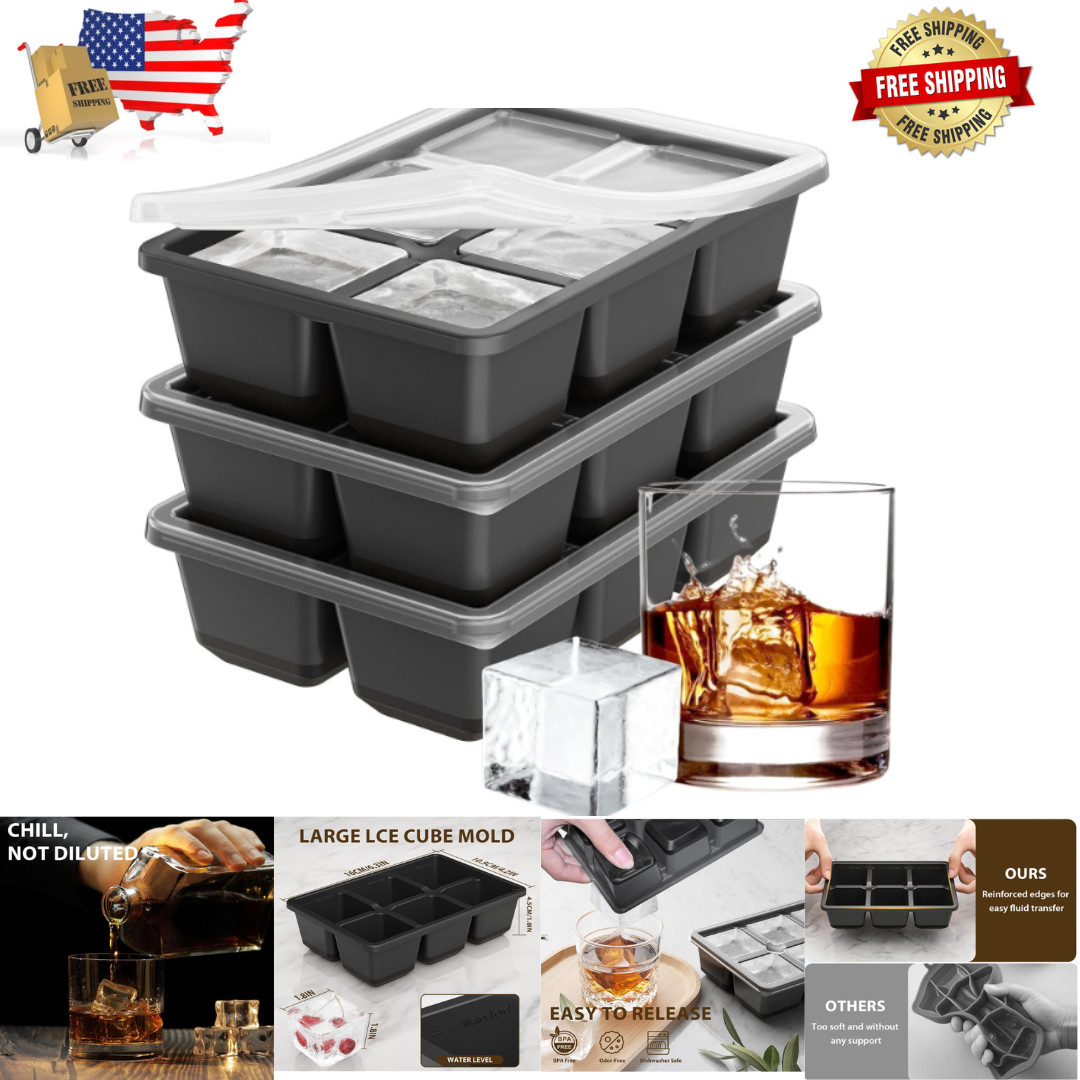 3 Pack 2 Inch Large Square Silicone Ice Cube Molds for Whiskey & Cocktails gallery
