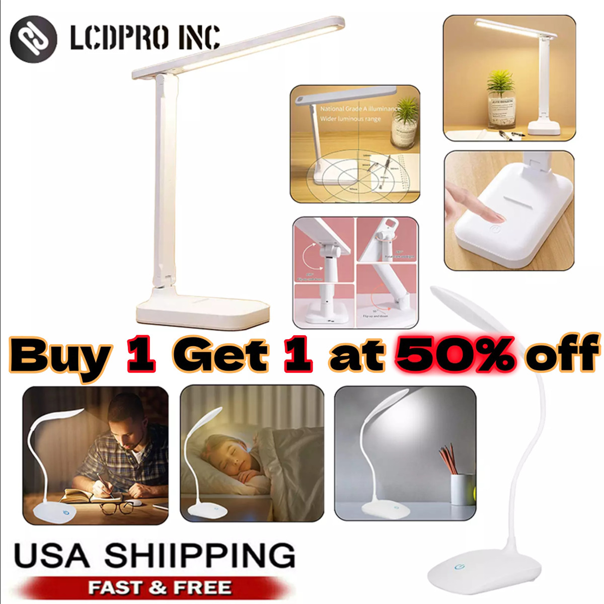 LED Desk Lamp Touch Sensor Reading Foldable Table Lamp Eye Caring Reading Light gallery