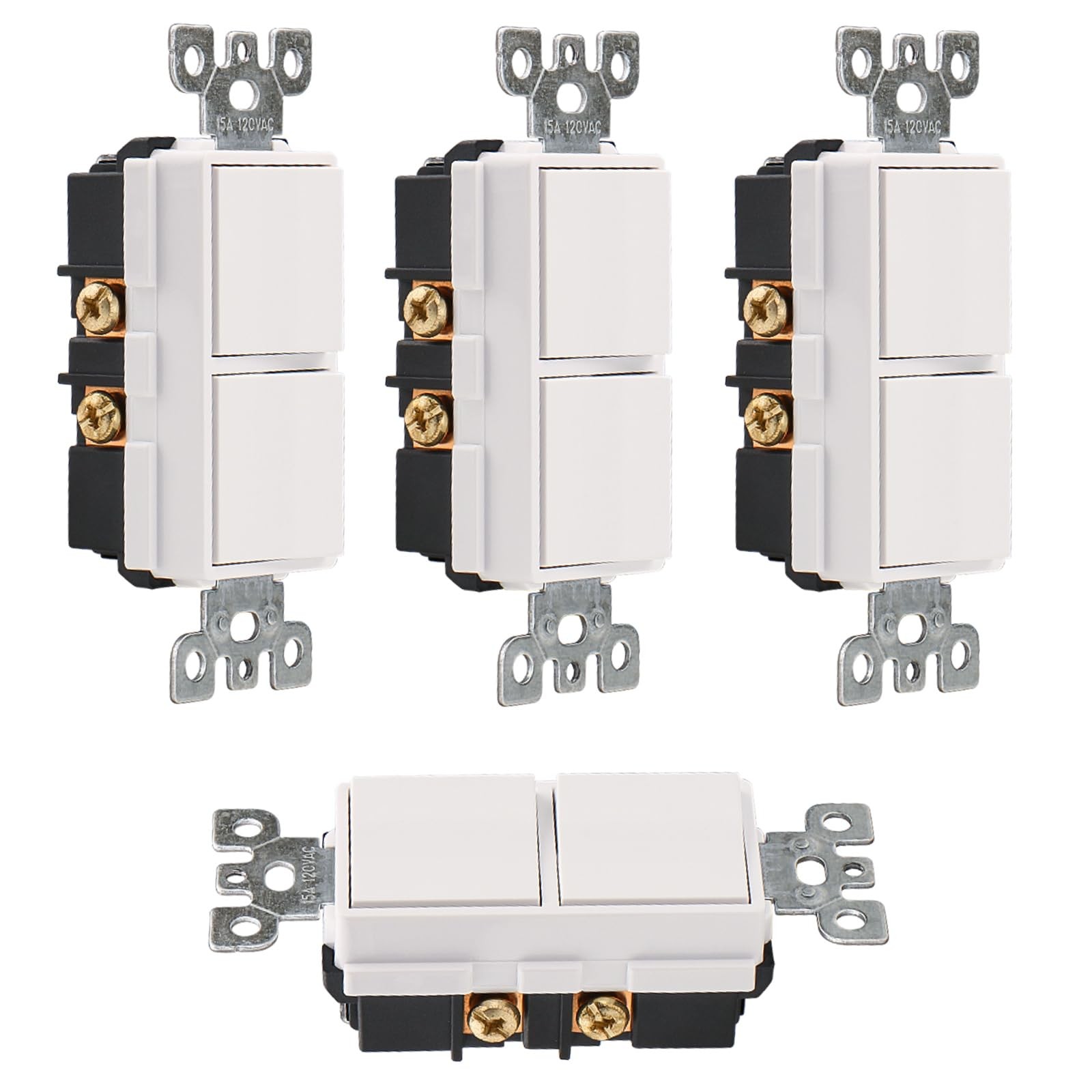 Double Rocker Decorator Light Switch Single Pole 15A 120V UL Listed 4 Pack White gallery