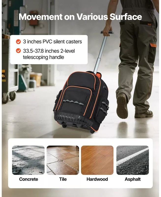 Rolling Tool Backpack on Wheels, 110 Lb Capacity, 45 Pockets, Heavy-Duty Tool Or gallery