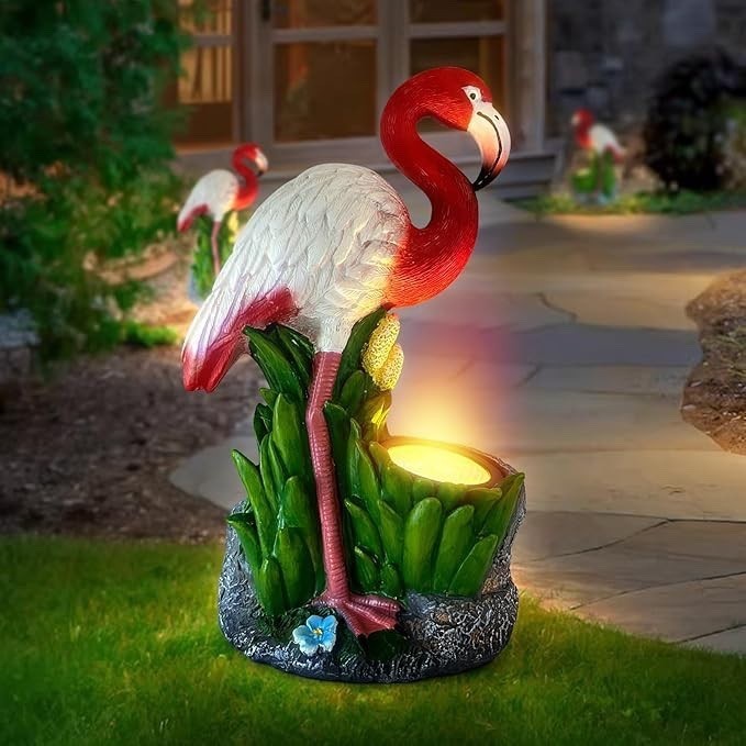 Outdoor Flamingo Statue w/ Solar LED Spotlight, Artistic Garden Lawn Patio Decor gallery