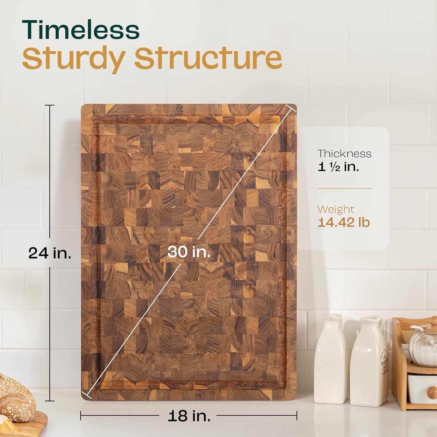 Yes4All 24”x18”x1.5” Extra Large End Grain Teak Cutting Board W/ Juice Groove gallery