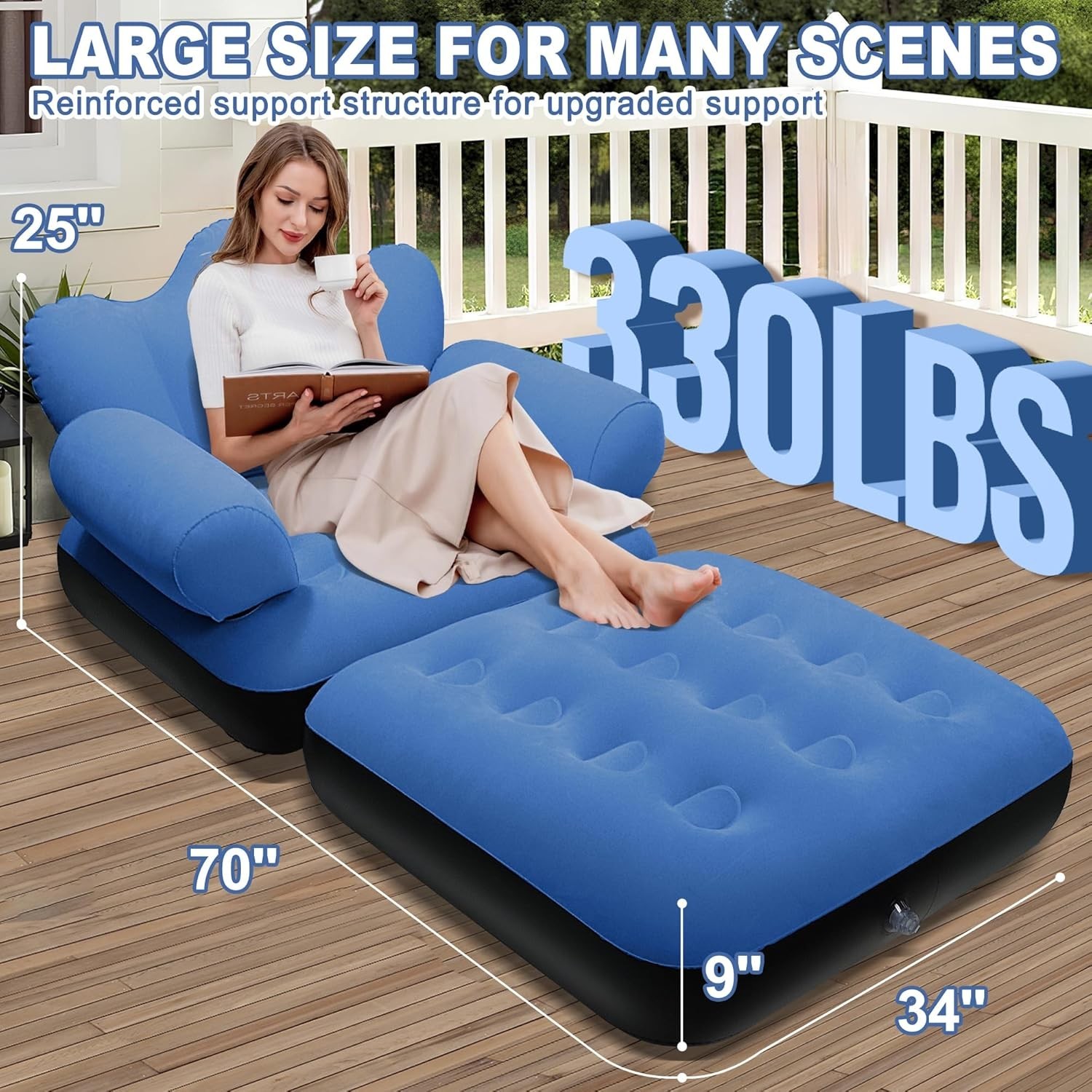 Inflatable Pull Out Couch Air Sofa Bed w Headboard Flocked Surface Indoor Outdoo gallery