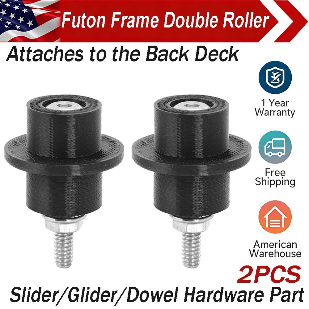 2PC Futon Frame Double Roller - Slider /Glider /Dowel Hardware Part For Any Size