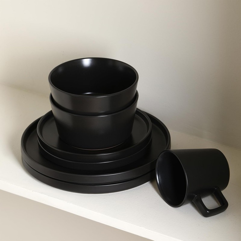 Stone Lain Celina Stoneware 16pc Dinnerware Set, Service for 4, Black (Open Box) gallery