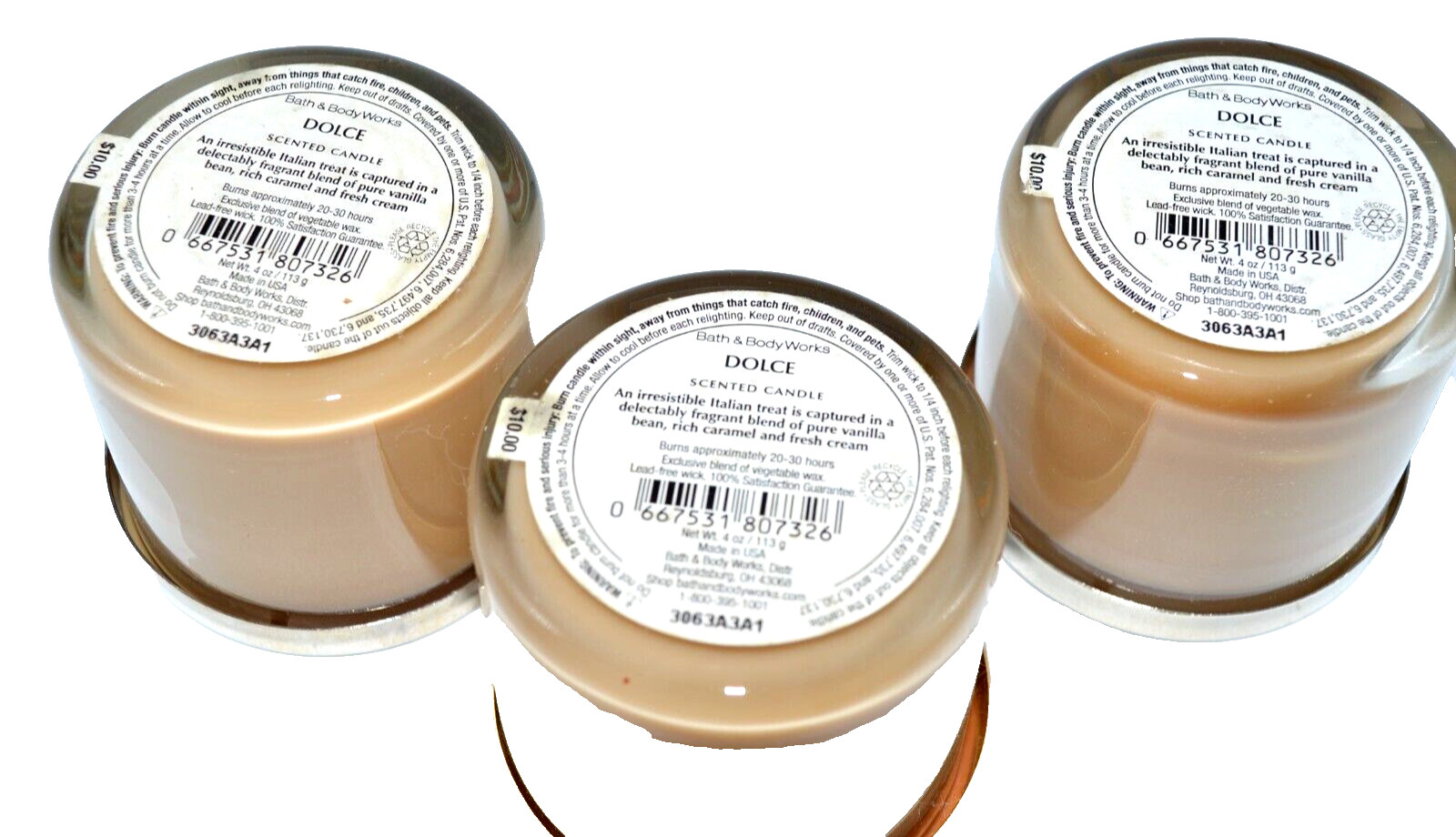 Bath Body Works DOLCE Caramel Custard CANDLE 1 Wick 4oz Jar 3 Pack Italian Cafe gallery