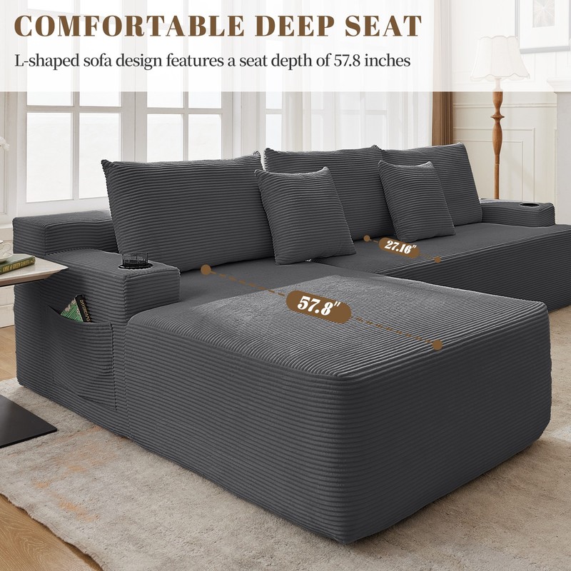 107" Cloud Sectional Couch with L-Shape Chaise,Modular Corduroy Sofa Living Room gallery