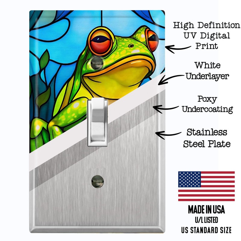 Metal Light Switch Outlet Cover Decorative Wall Plate Green Forest Frog AML191 gallery