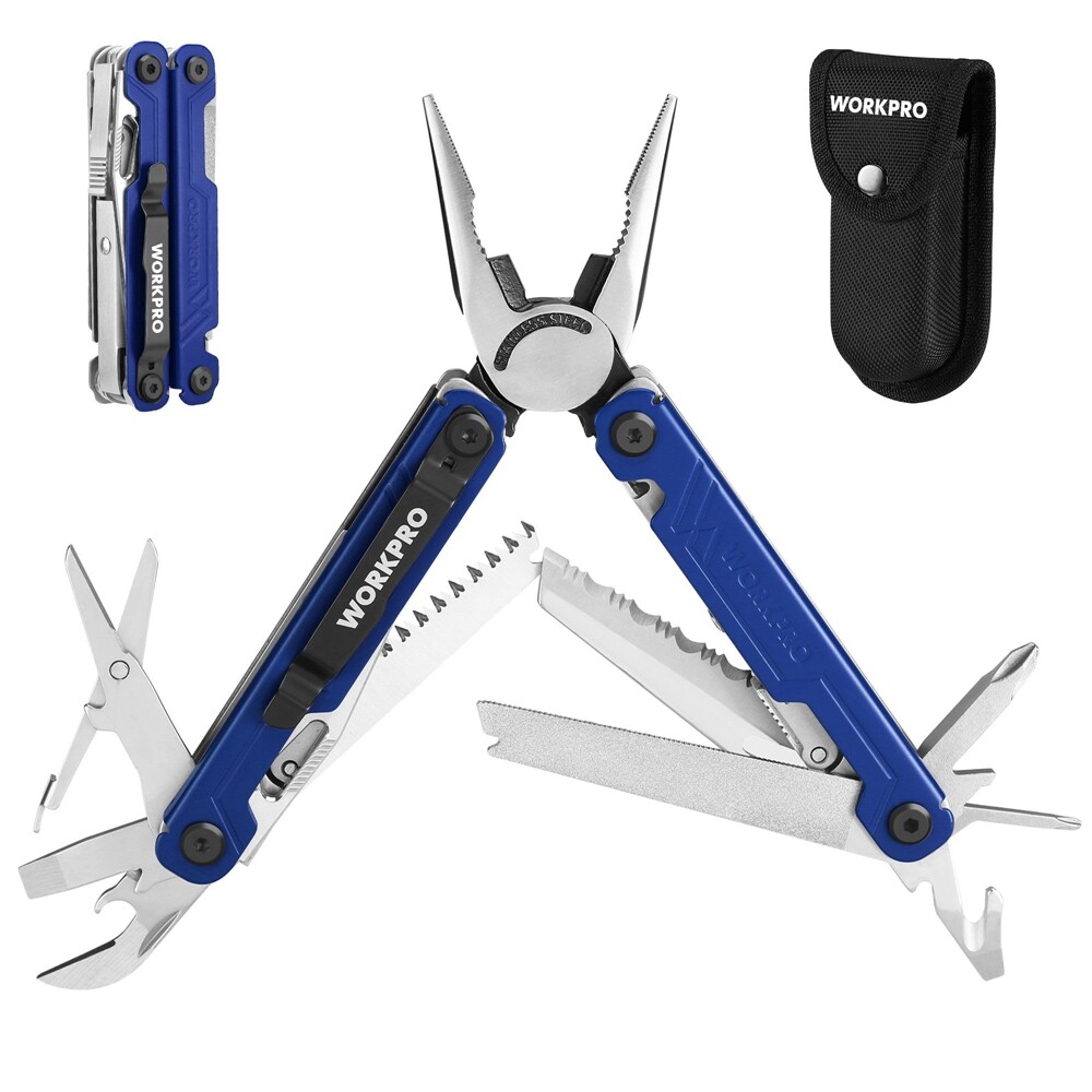 WORKPRO 18-in-1 Stainless Steel Multi Tool Plier with Pocket Knife EDC Multitool gallery