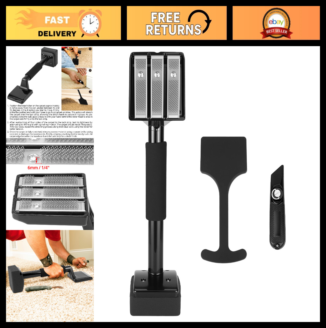 Carpet Knee Kicker 16.5" Light-Duty Tool for Low-Pile & Flat Carpets, Installati gallery