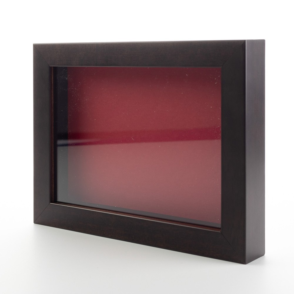 Dark Brown 4x4 Wood Shadow Box With Red Acid-Free Backing 5/8 Usable Depth