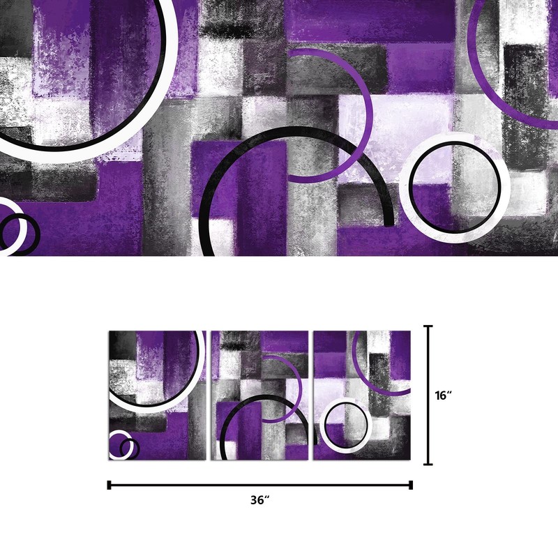 Rustic Abstract Geometric Circle Canvas Wall Art - Grey & Purple Prints for L... gallery