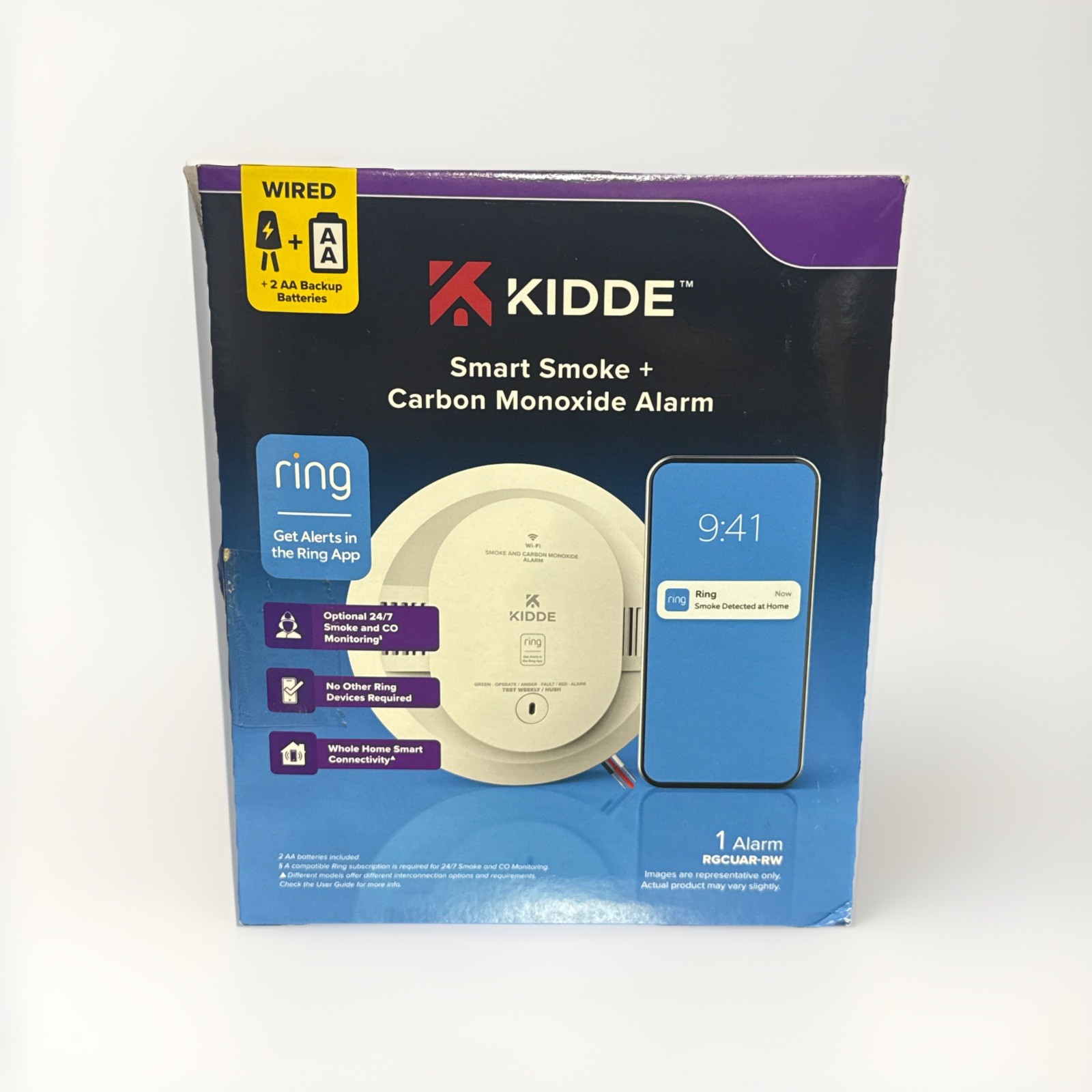 Kidde Wired Smart Smoke Alarm with Ring Alerts Model RGCUAR-RW Sealed gallery
