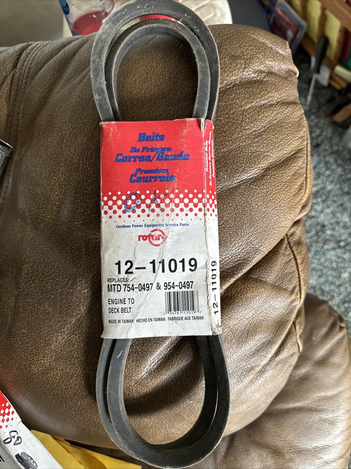 Rotary Engine To Deck Belt 12-11019. Replaces MTD 754-0497 & 954-0497. gallery