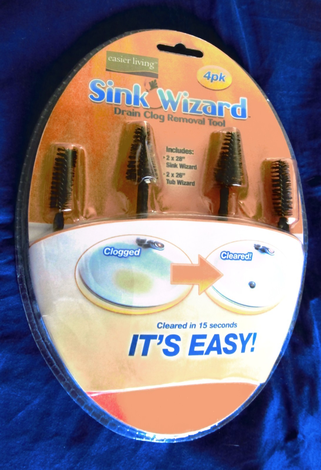SINK WIZARD-DRAIN CLOG REMOVAL TOOL-NEW-4 PACK--INSERT---TWIRL--CLEARED gallery