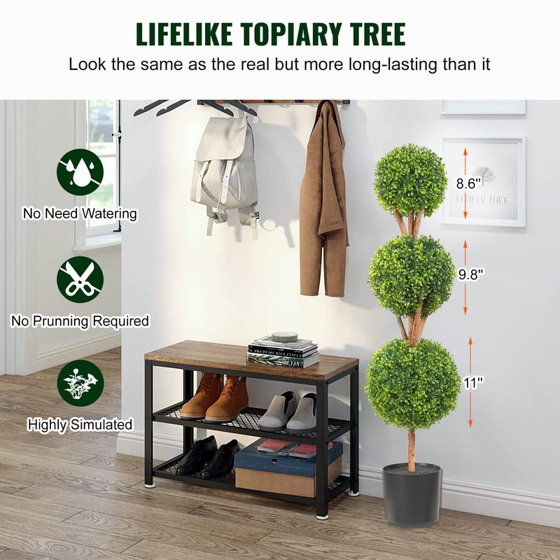 2 Pack 4' Artificial Topiary Triple Ball Tree Faux Plant UV LED Decor In/Outdoor gallery