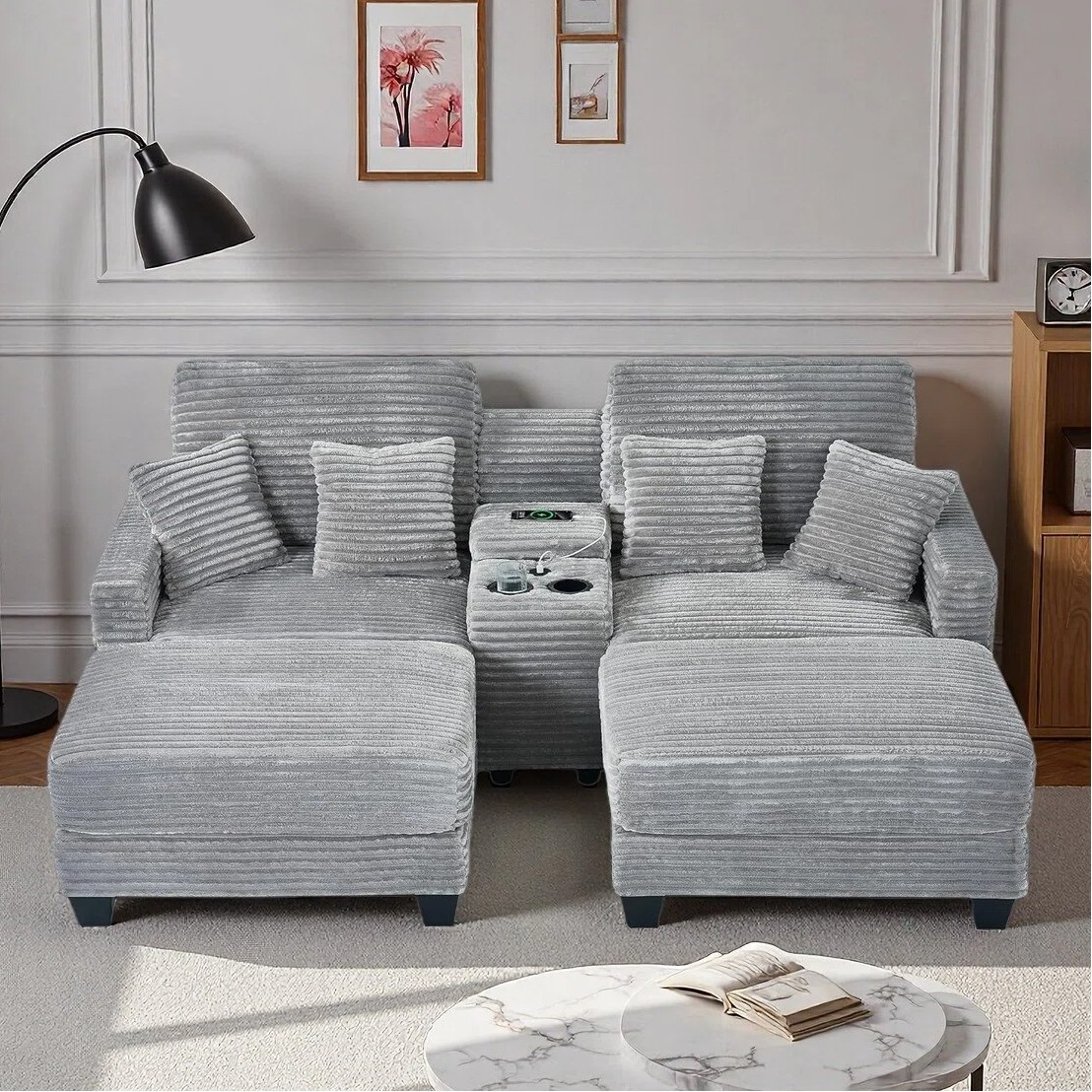 82.6" Oversized Chaise Lounge Chair Sofa with Storage &USB, Cup Holder & Ottoman gallery