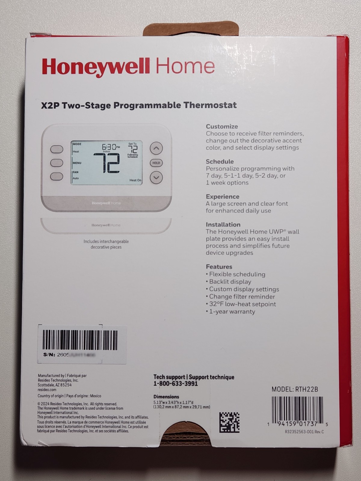 HONEYWELL RTH22B X2P PROGRAMMABLE THERMOSTAT CONVENTIONAL / HEAT PUMP NEW SEALED gallery