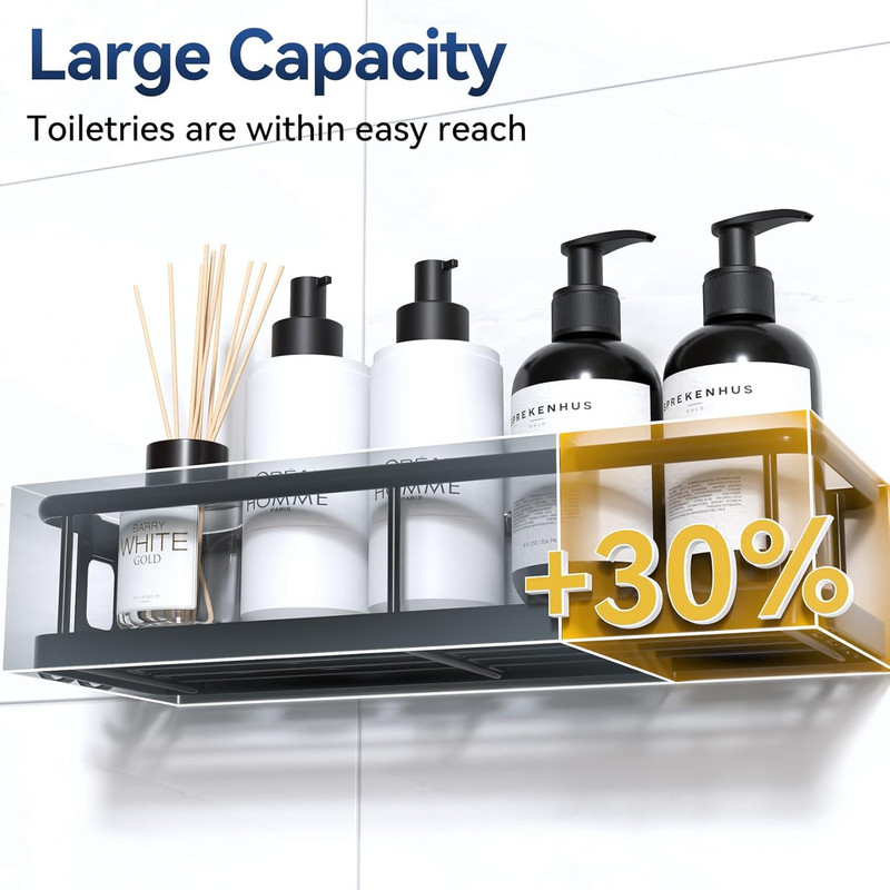 Adhesive Shower Caddy Set 2 Pack Rustproof Wall Mount Bathroom Organizer Black gallery