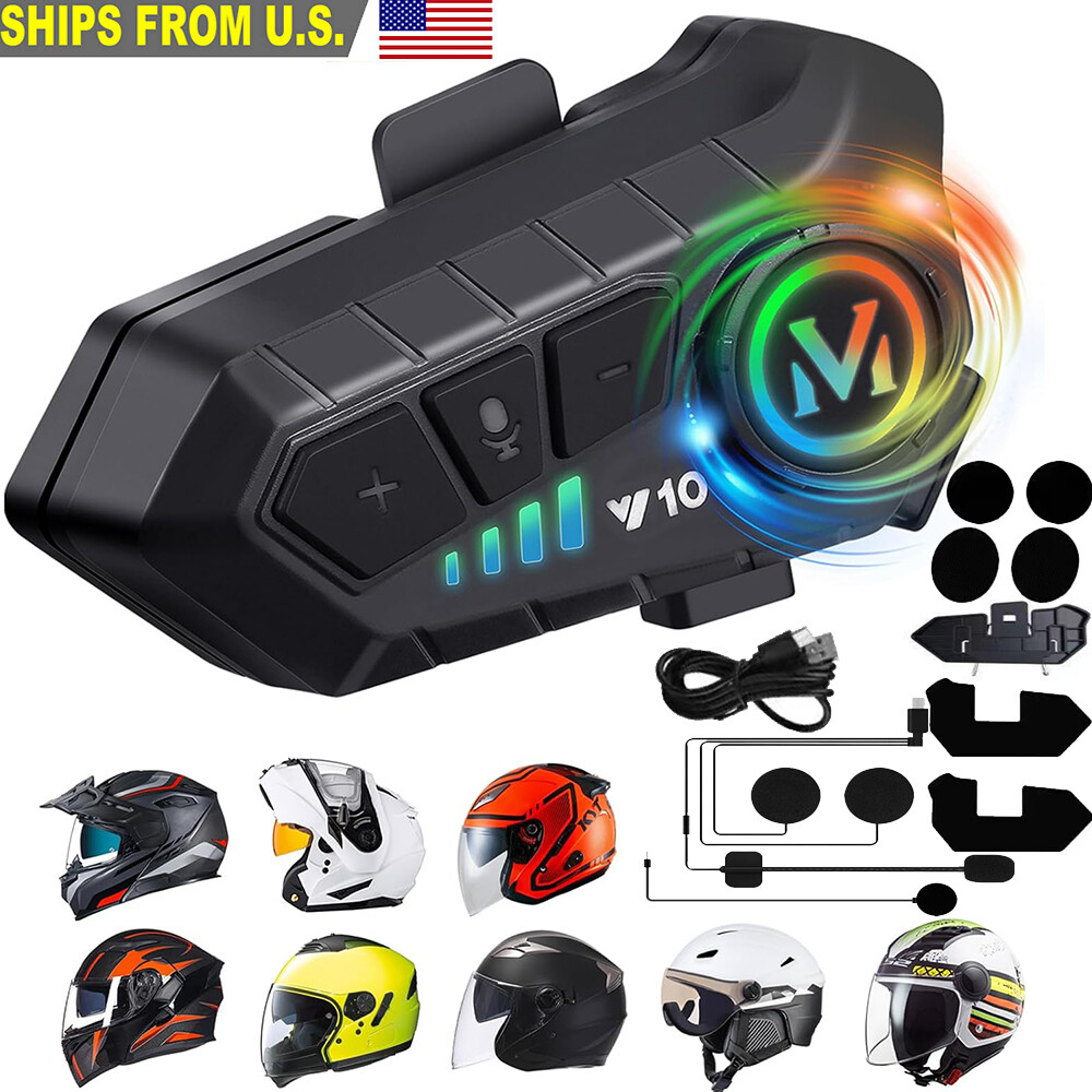Bluetooth 5.3 Motorcycle Helmet Headset Waterproof Headphone Hands-Free LED IPX6 gallery