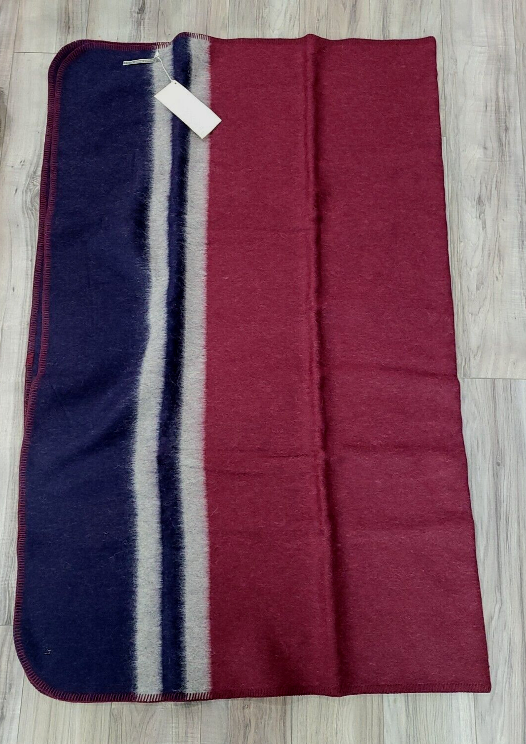 NWT Alicia Adams Alpaca Wool Blend Navy Blue Maroon Throw Field Blanket 71 x 51 gallery