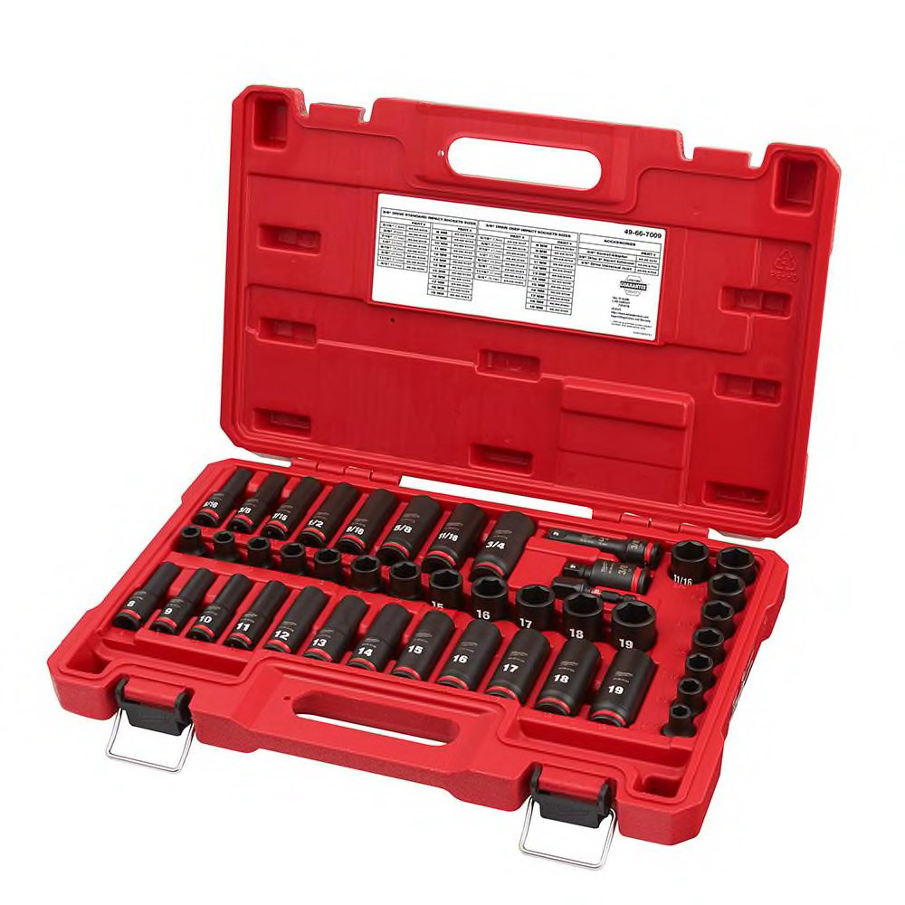 3/8 Inch Drive Impact Socket Set 6 Point SAE/MET Standard/Deep Alloy Steel 43pc gallery