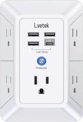 5 Outlet Extender Multi Plug Wall Outlets with 4 USB Charging Ports 1 USB C O…