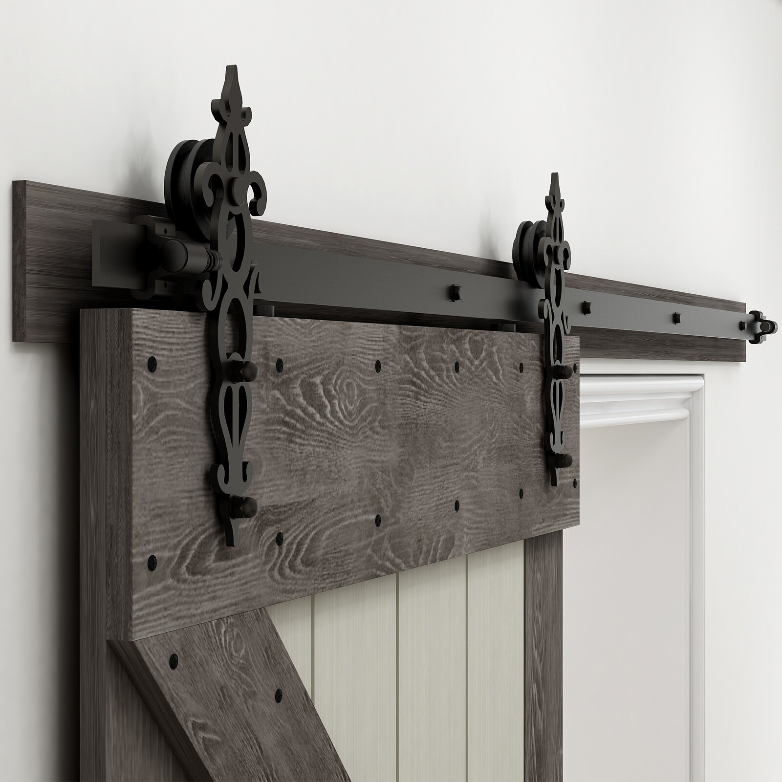 CCJH 4FT-20FT Sliding Barn Door Hardware Kit Track For One/Two Wood Doors gallery