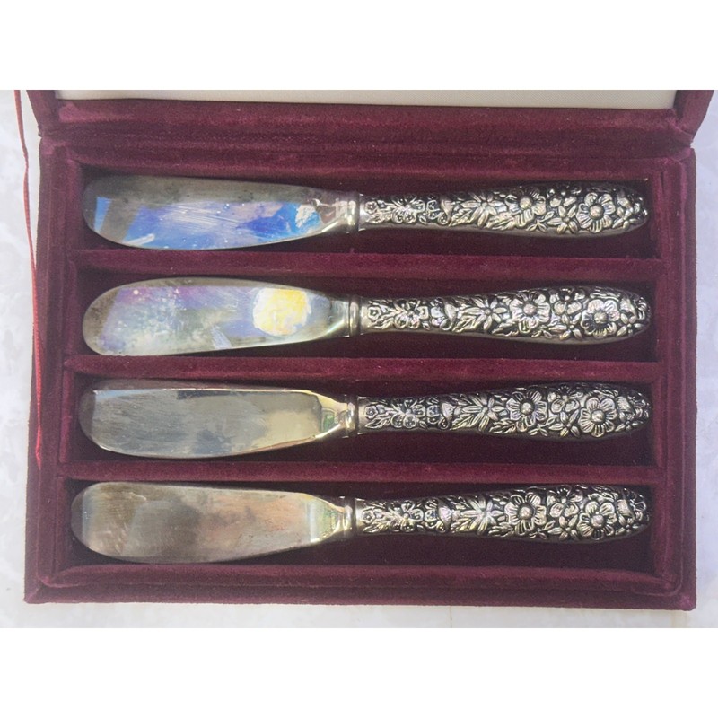 American Silversmiths Collection Godinger Silverplate Floral Spreaders w/Case-4 gallery