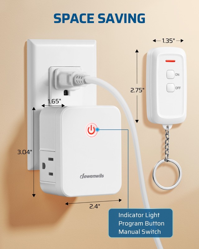 DEWENWILS Indoor Wireless Remote Control Outlet Switch with 2 Outlets No Wiring gallery
