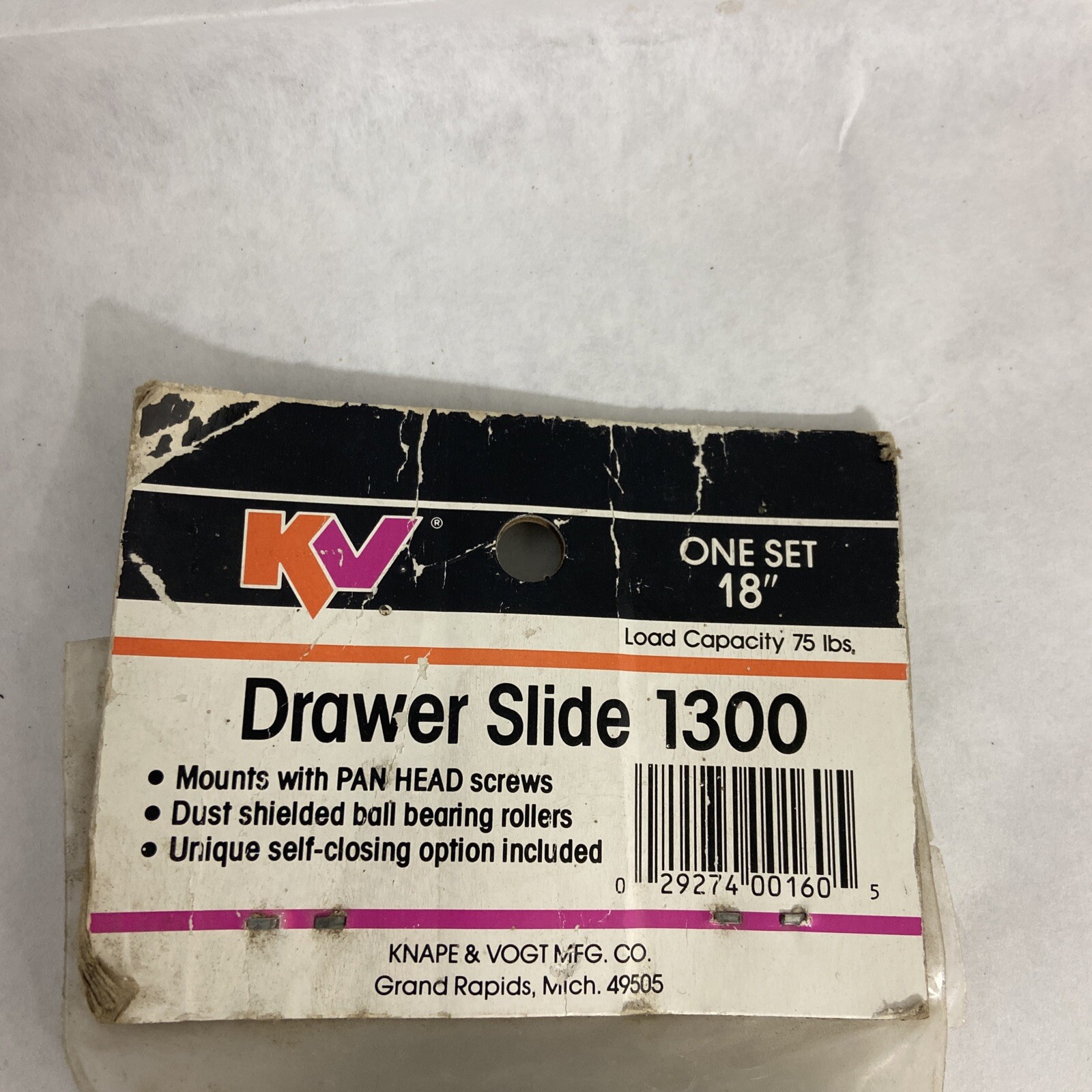 18 Inch KV 1300 Side Mount Drawer Slide 75 lbs Load Rating New Old Stock gallery