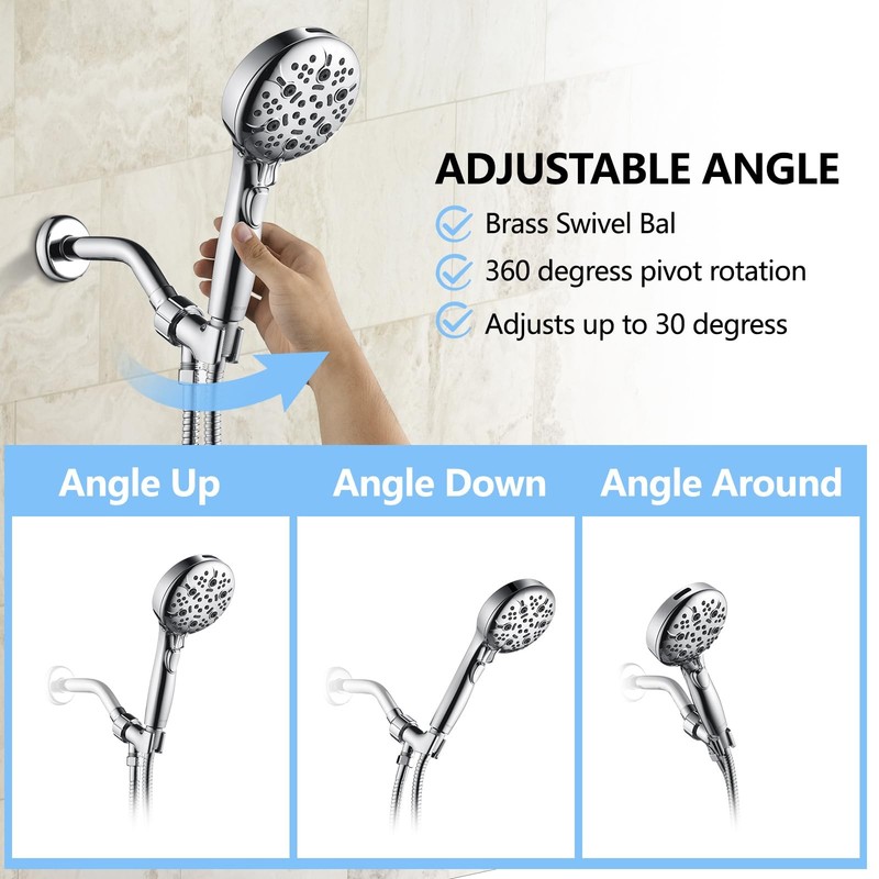 Handheld Shower Head 9-Setting High Pressure 4.5in Spray Face 79in Hose - Ideal gallery
