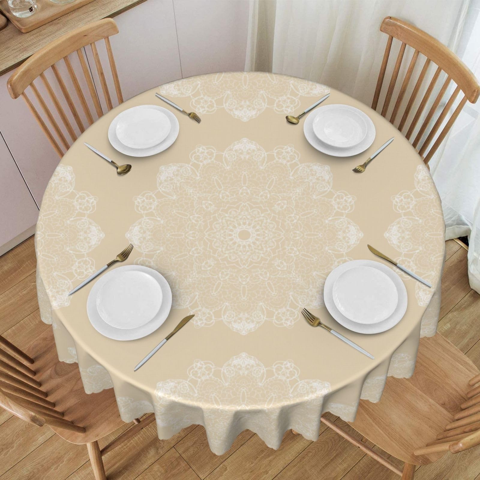 Round Table Cloths 60 inch/152cm Spill-Proof Wipeable Polyester Round Tablecl... gallery