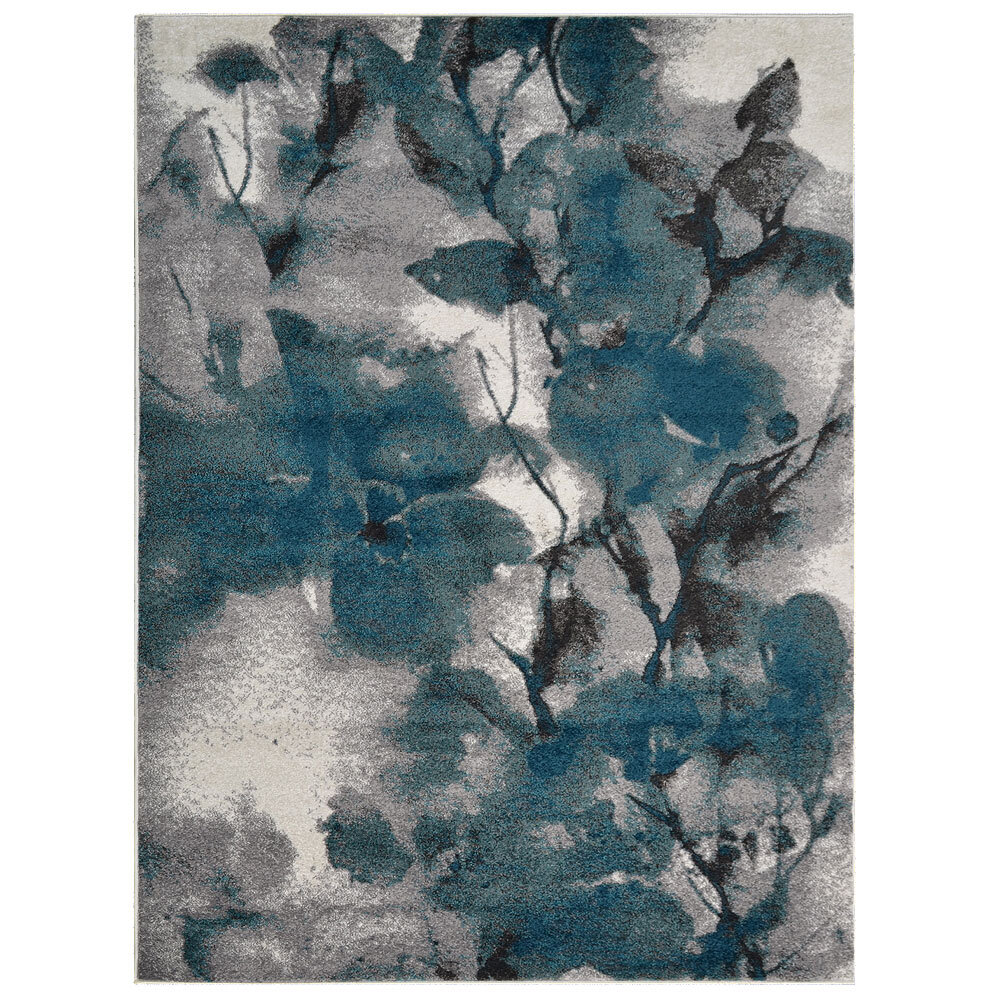 Machine Woven Heat Set Polypropylene Area Rug Floral Ivory Blue BBH BBM00029 gallery