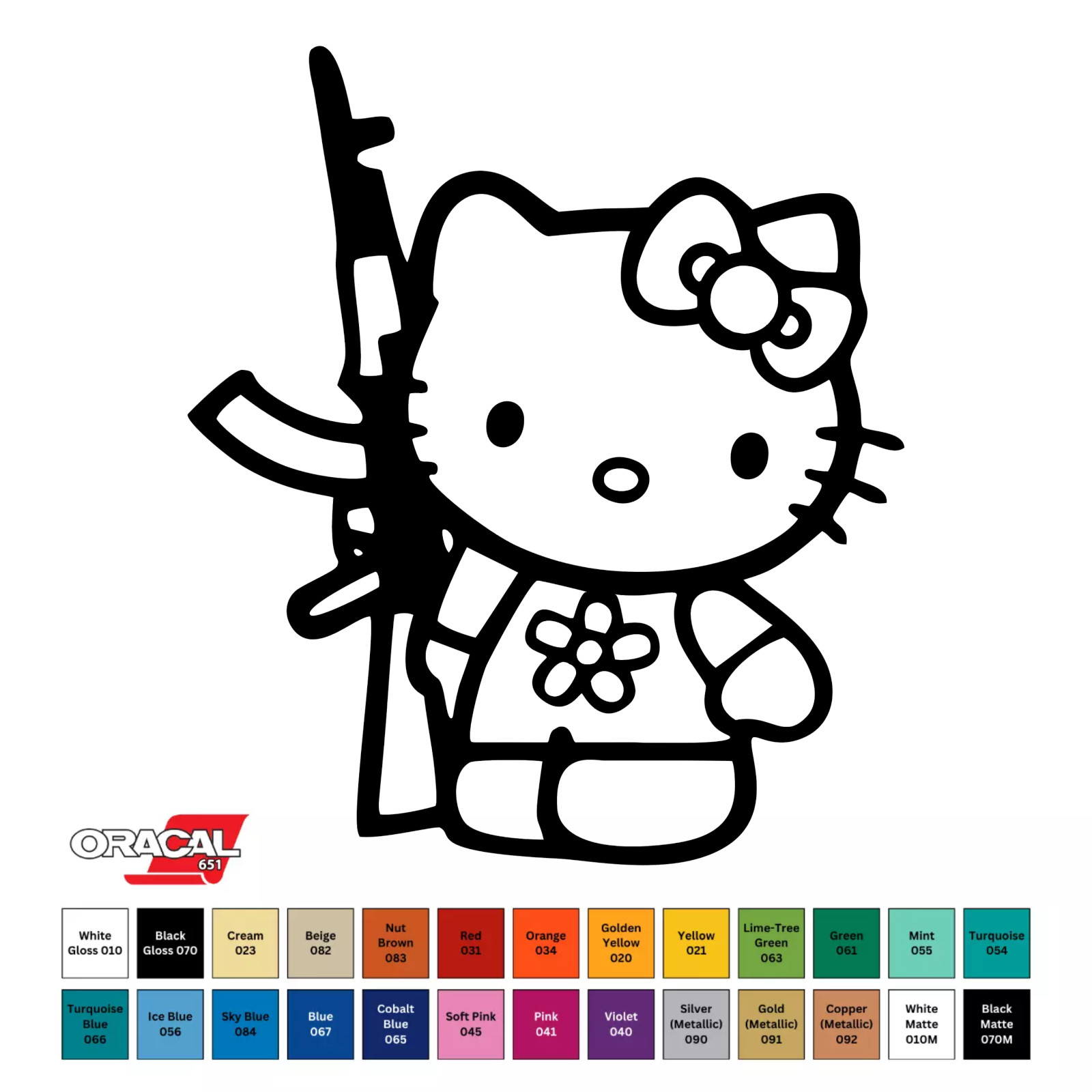 Hello Kitty with AK-47 Permanent Vinyl Sticker Decal 5" x 4.4" CHOOSE COLOR gallery