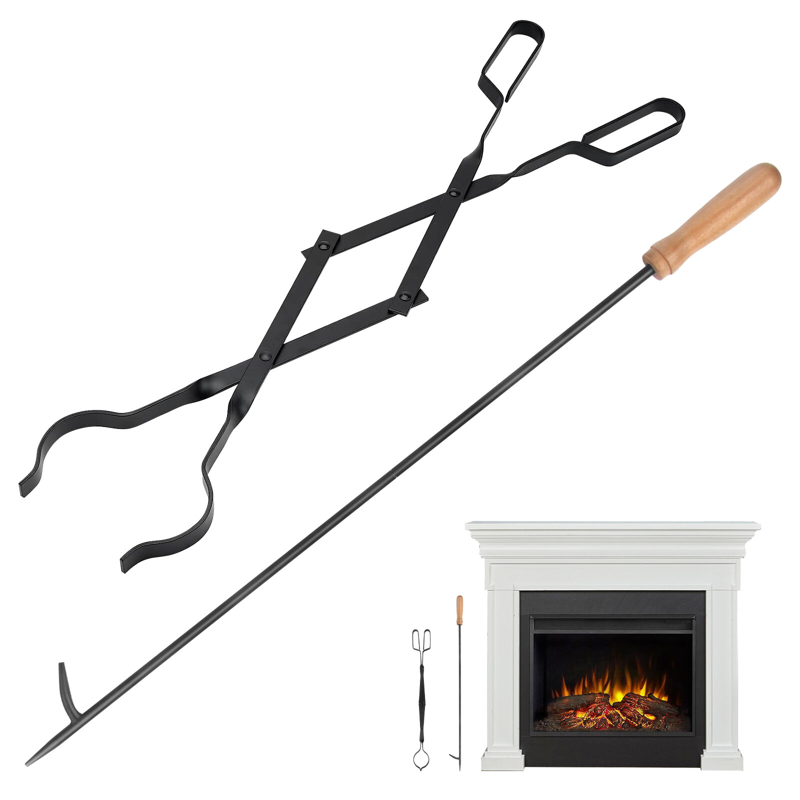 32” Long Fireplace Fire Pit Campfire Poker Stick & 25” Fireplace Tongs Tool Sets gallery